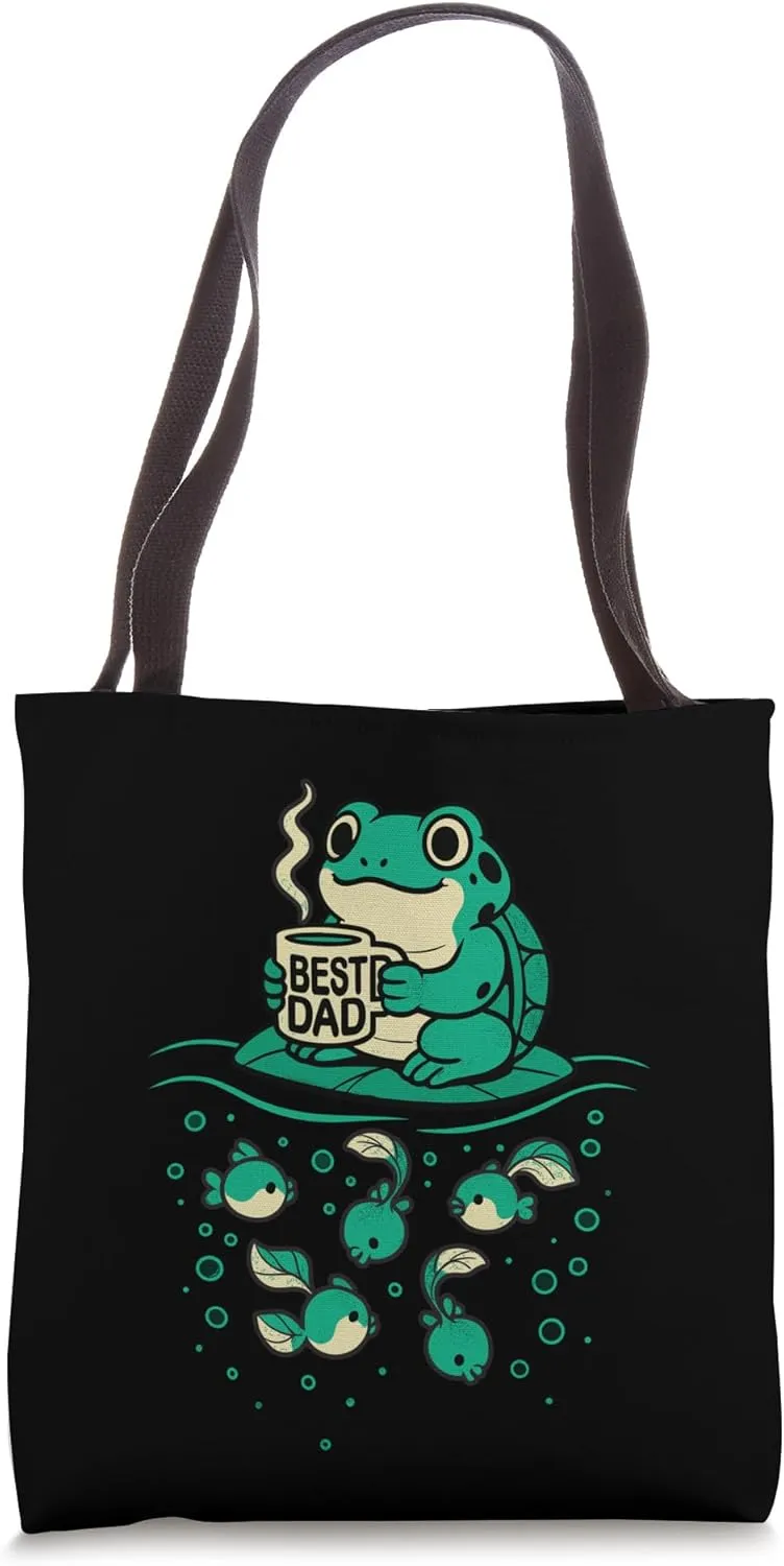 Funny Best Dad Frog with Coffee and Tadpoles Art Tote Bag