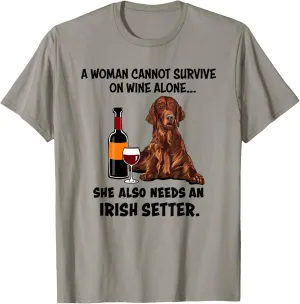 Funny Irish Setter & Wine Lover Dog Mom Surprise T-Shirt
