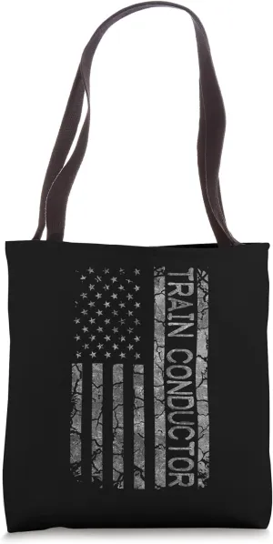 Funny Job Title Worker American Flag Train Conductor Tote Bag
