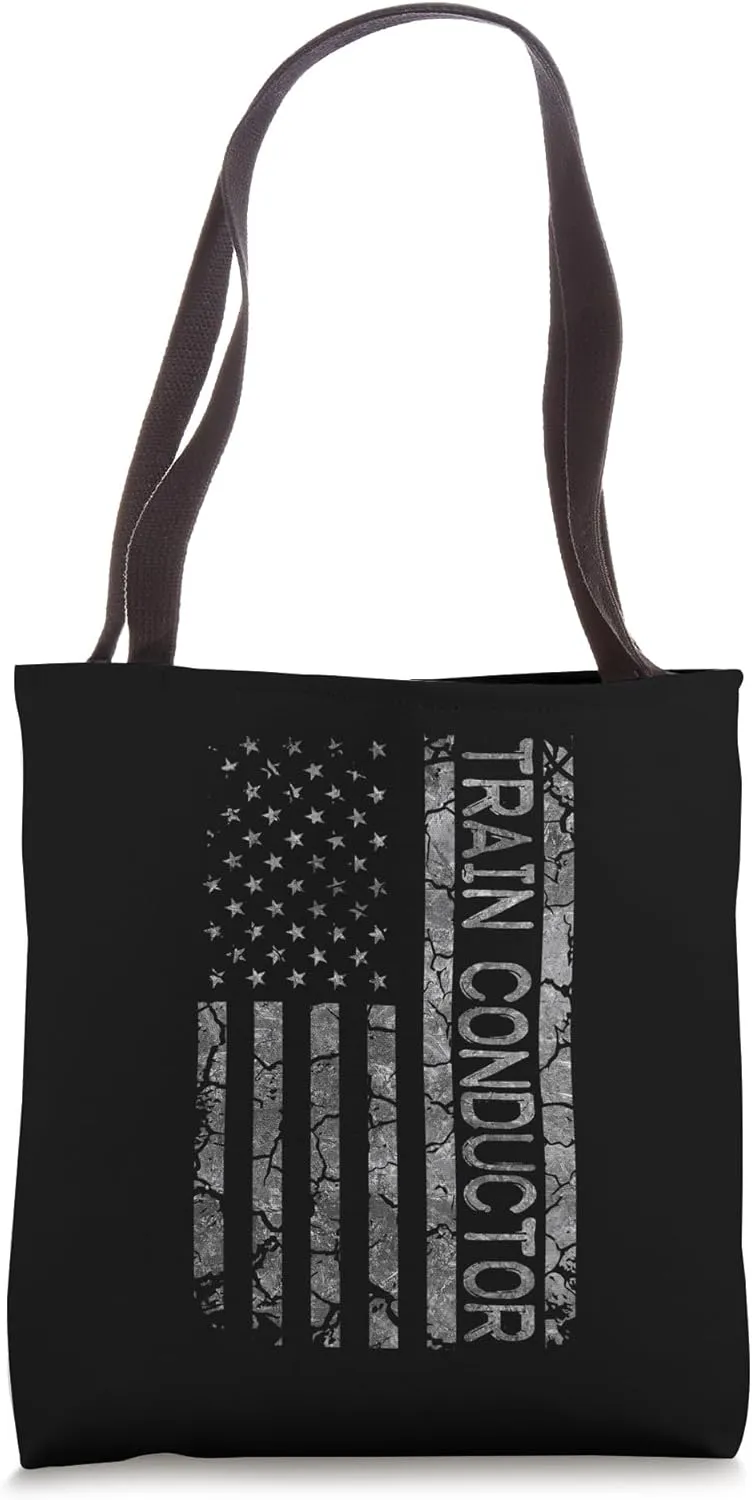 Funny Job Title Worker American Flag Train Conductor Tote Bag
