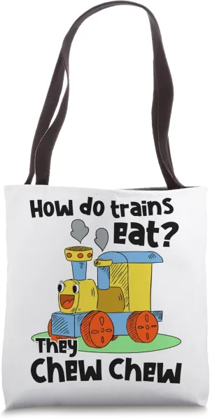 Funny Railway Chew Cew Graphic Railroad and Train Lovers Tote Bag