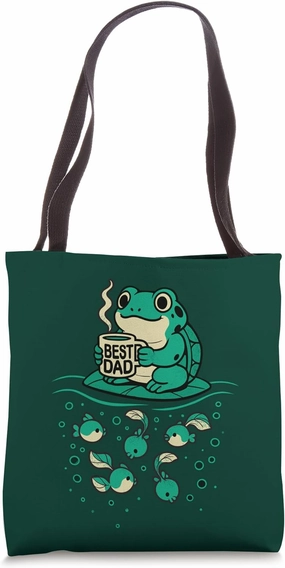 Funny Best Dad Frog with Coffee and Tadpoles Art Tote Bag