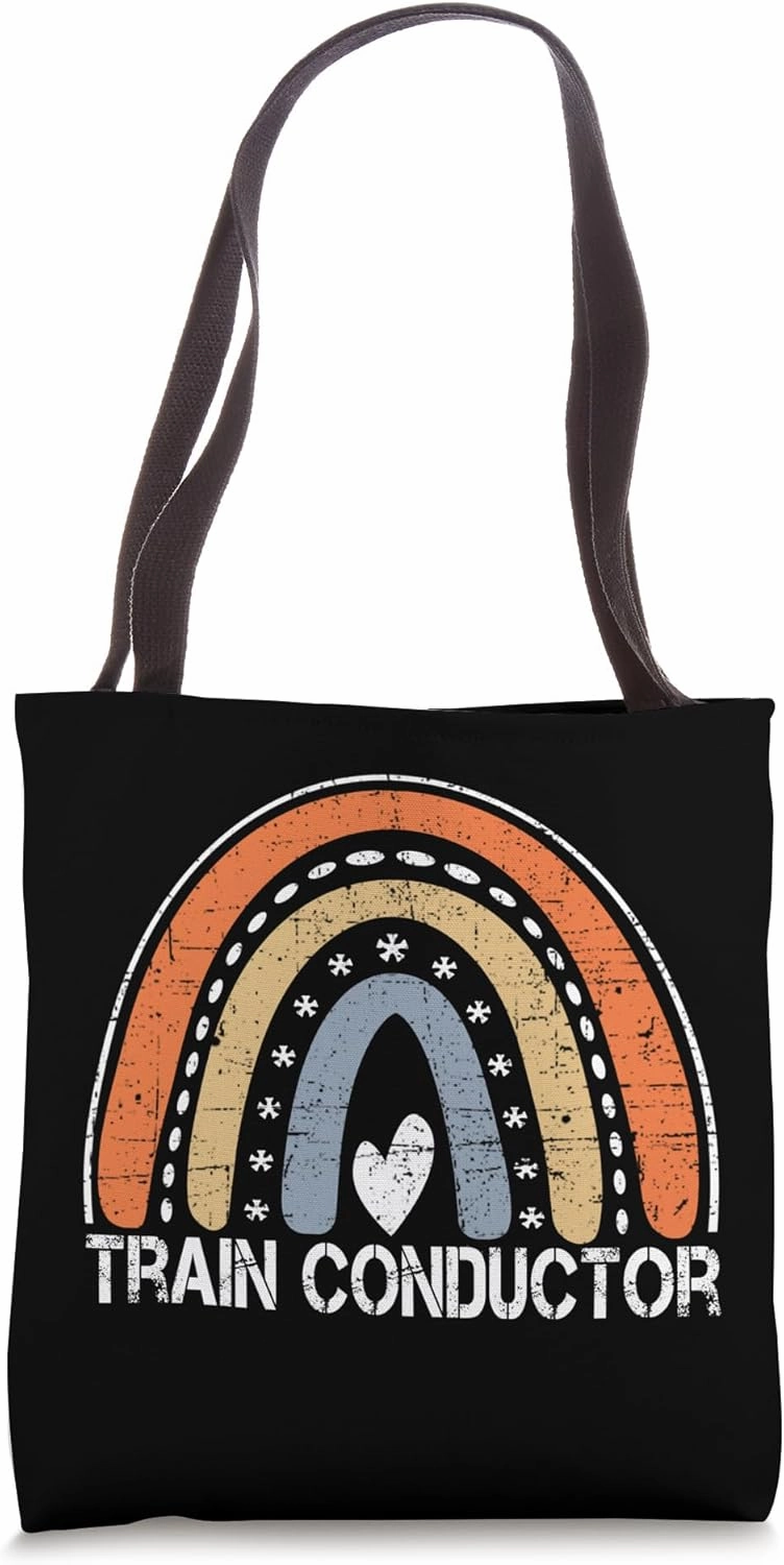 Funny Job Title Worker Vintage Rainbow Train Conductor Tote Bag