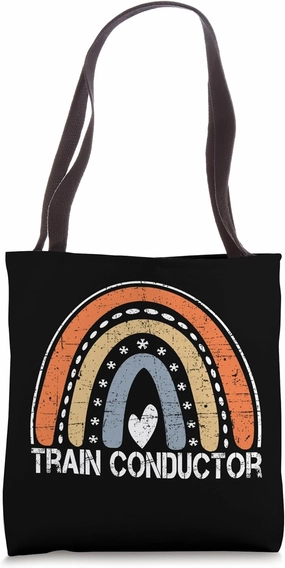 Funny Job Title Worker Vintage Rainbow Train Conductor Tote Bag