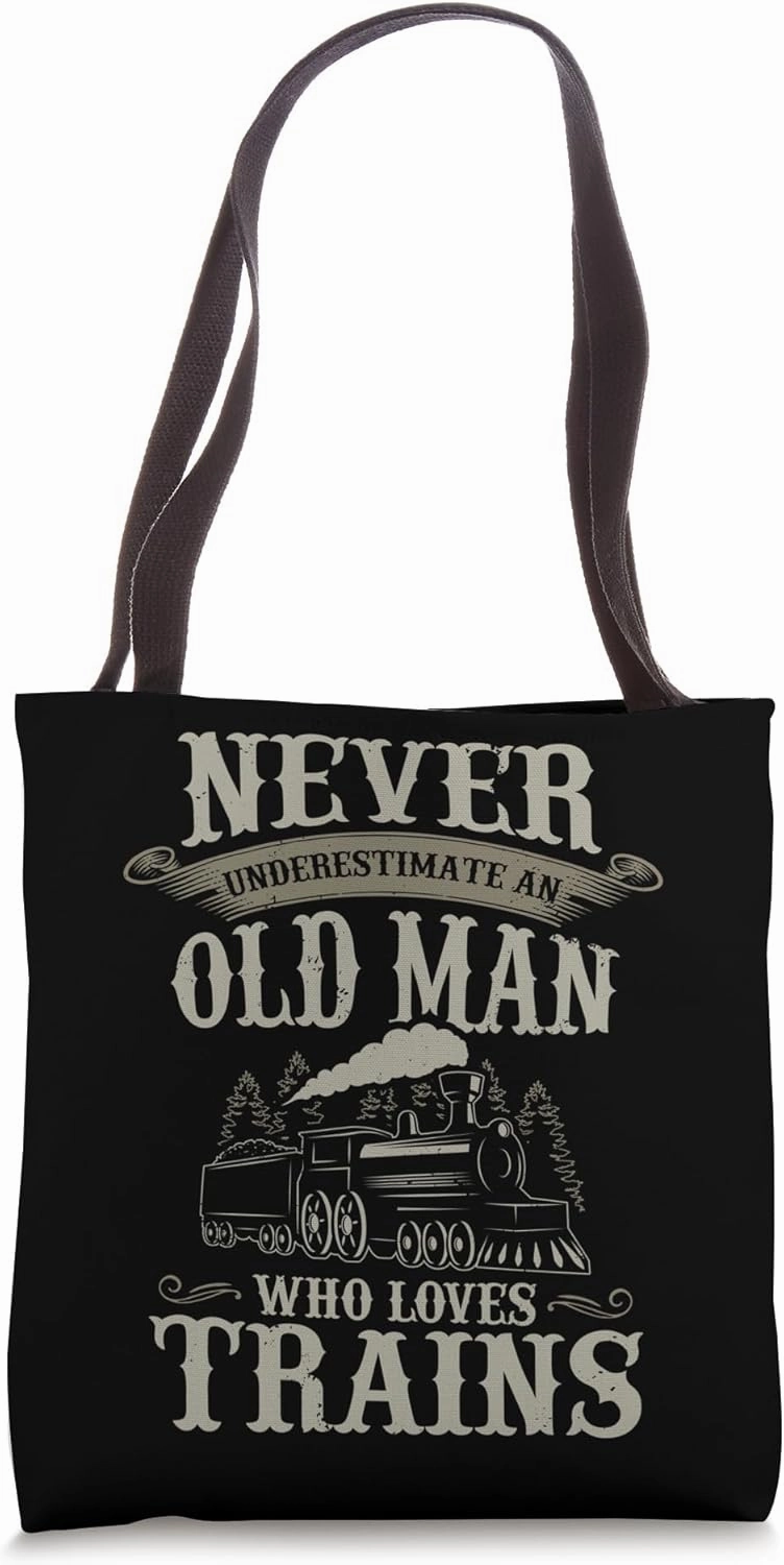 Funny Railway Old Man Locomotive Graphic Steam Train Lover Tote Bag