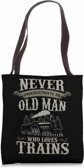 Funny Railway Old Man Locomotive Graphic Steam Train Lover Tote Bag