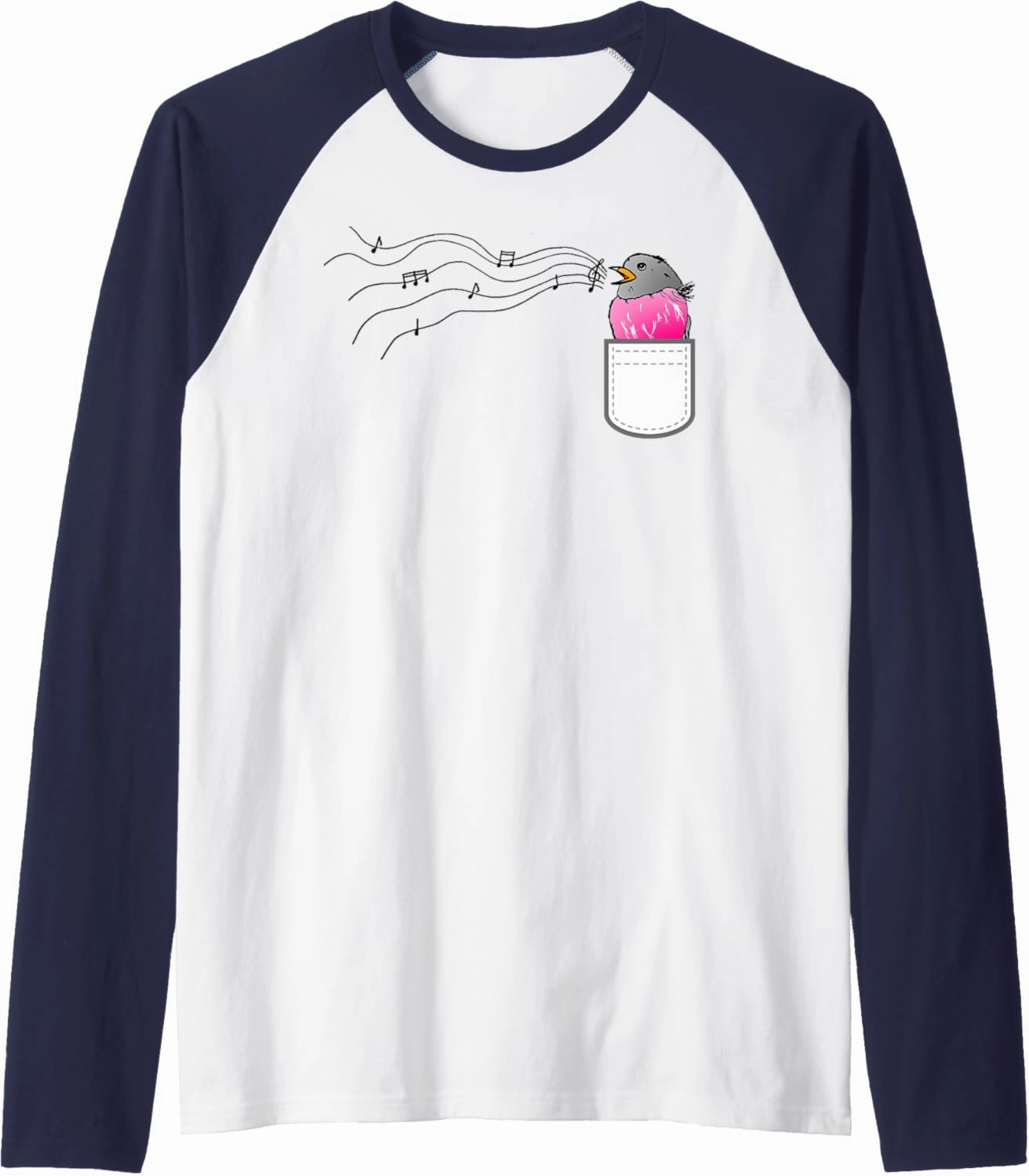 Funny Singing bird in fake pocket music robin bird watching Raglan Baseball Tee
