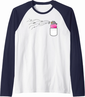 Funny Singing bird in fake pocket music robin bird watching Raglan Baseball Tee