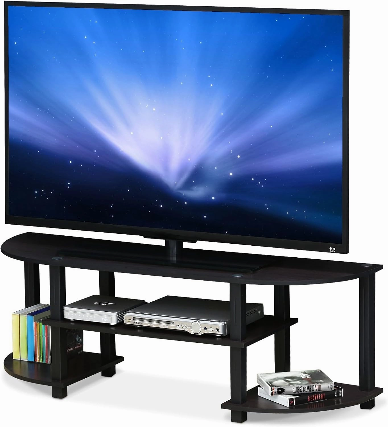 Furinno Turn-S-Tube Wide TV Entertainment Center, Dark Walnut