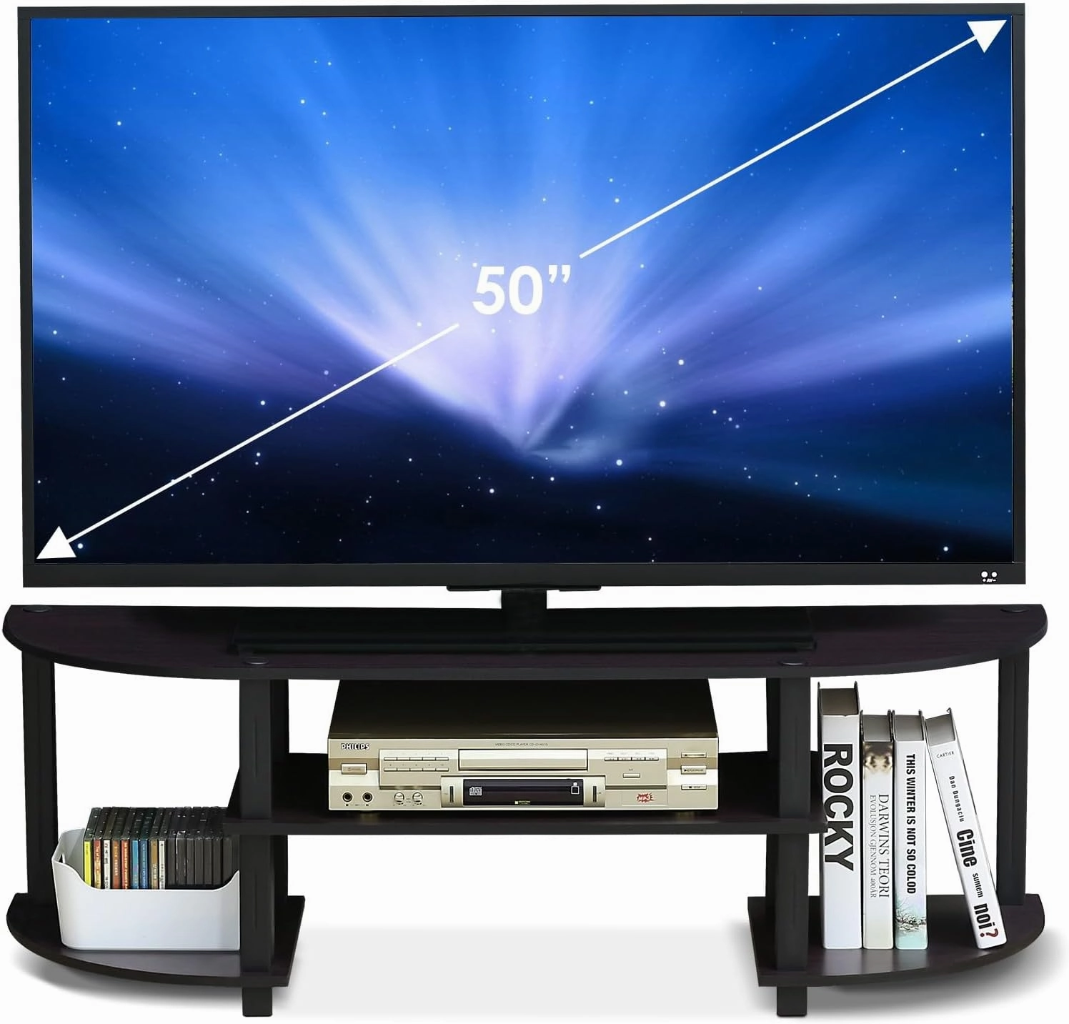 Furinno Turn-S-Tube Wide TV Entertainment Center, Dark Walnut
