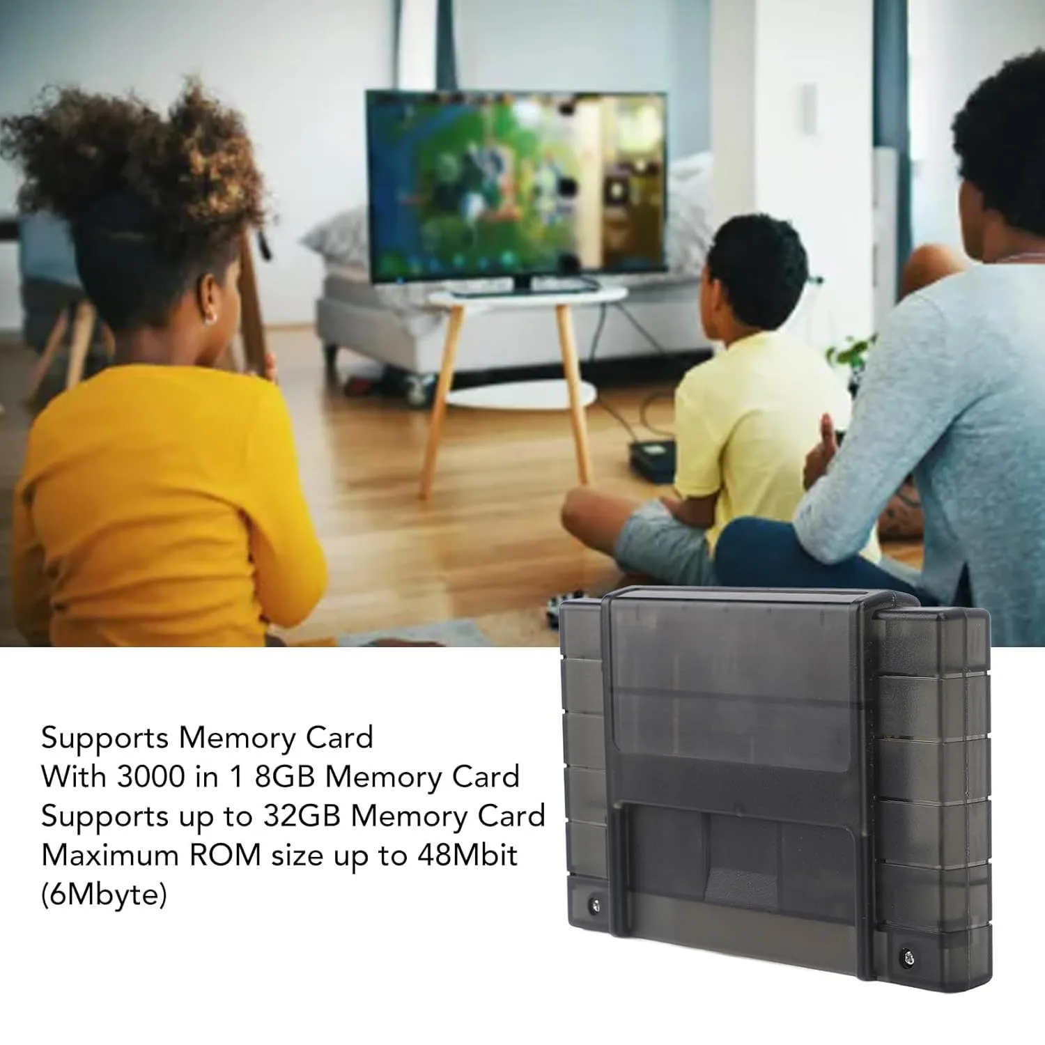 Game Cartridge, 3000 in 1 Video Game Cartridge Card V1.0, Built in 8GB Memory Card, Automatic Save Backup, for SNES for SFC Gaming System (Black)