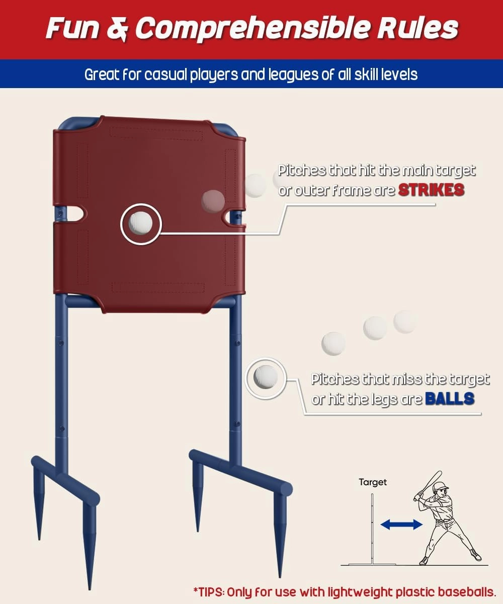 Garbuildman Baseball Strike Zone Target for Plastic Balls, Portable Metal Frame Pitching & Hitting Training Tool for Outdoor