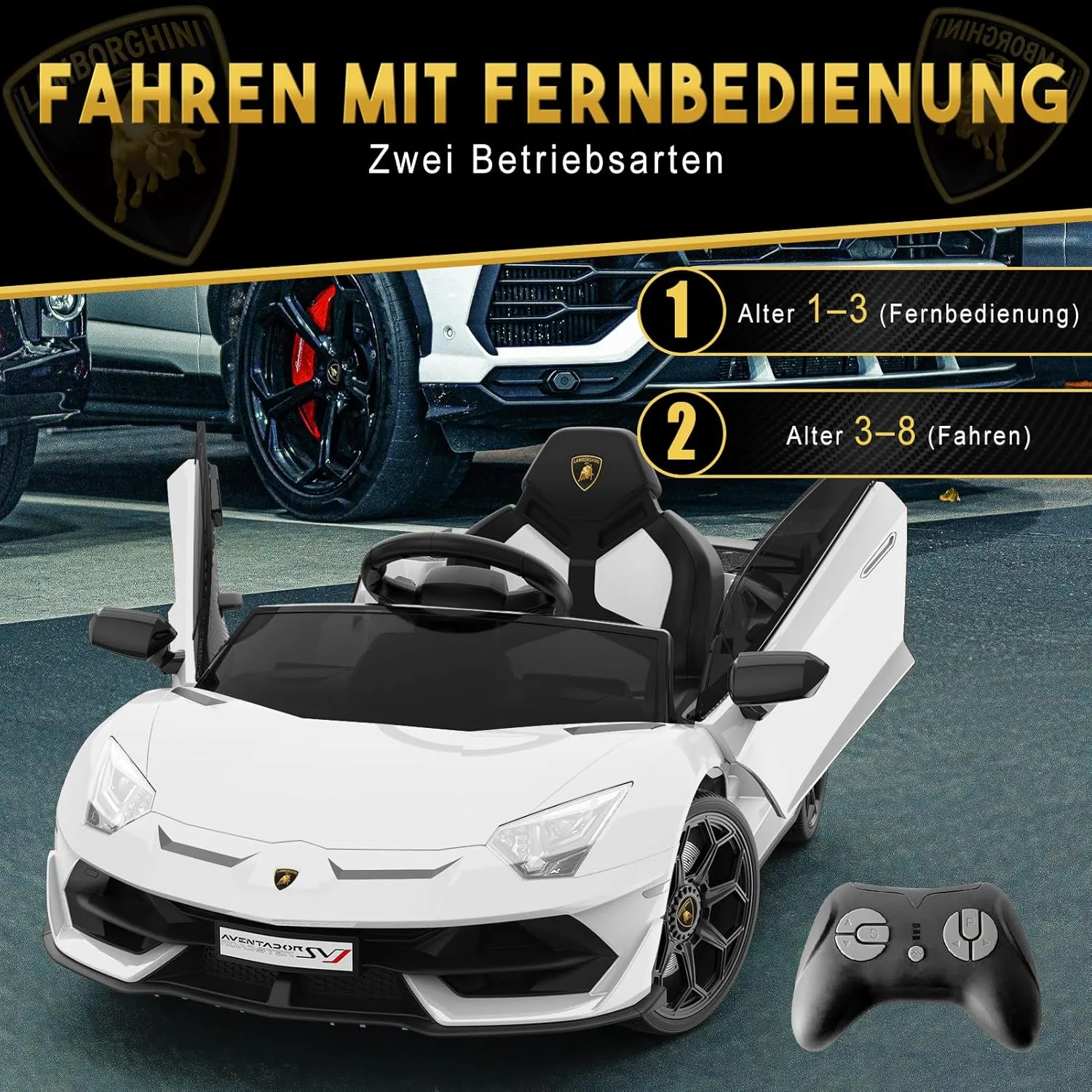 Garvee 12V Kids Electric Car with Remote Control, LED Lights & Sound System - Licensed Lamborghini Battery Powered Ride-On Toy for Boys & Girls