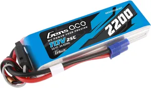 Gens ace G-Tech 2200mAh 11.1V 11.1V 25C 3S Lipo Battery with EC3 Plug