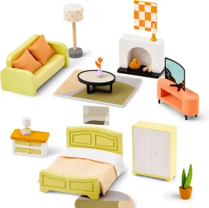 Giant bean 27pcs Green Wooden Plastic Dollhouse Furniture, Modern Living Room Bedroom Set, Dollhouse Accessories Pretend Play Furniture Toys for Boys Girls Kids & Toddlers 3 