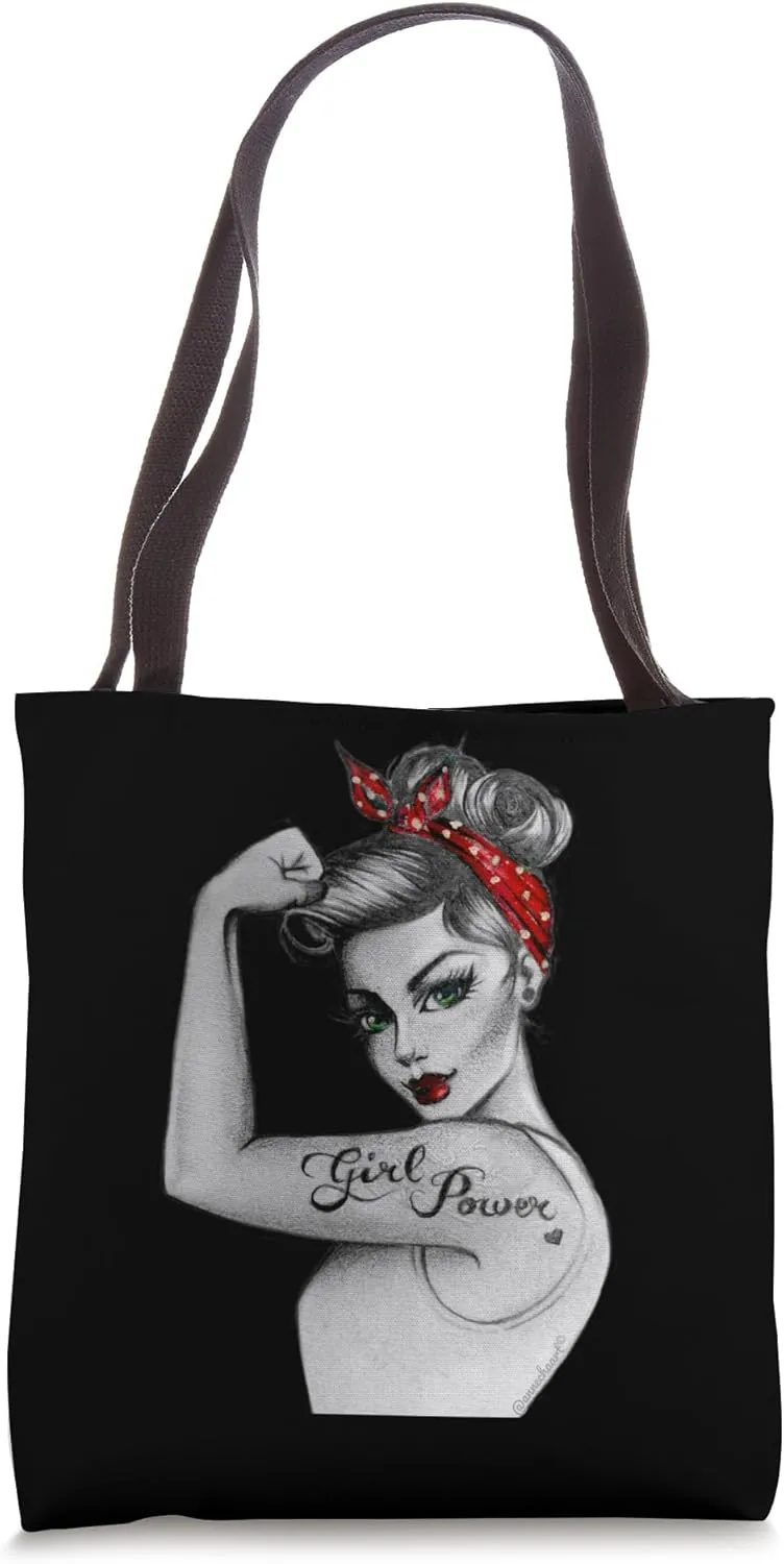 GirlPower PinUp Retro Modern Rosie the Riveter Feminist Icon Tote Bag