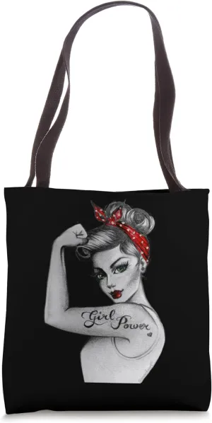 GirlPower PinUp Retro Modern Rosie the Riveter Feminist Icon Tote Bag
