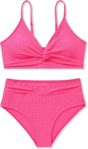 Girls Swimsuit Solid Bathing Suit 2 Piece Twist Cross Adjustable Straps Bikinis for Teen Girls with Chest Pad
