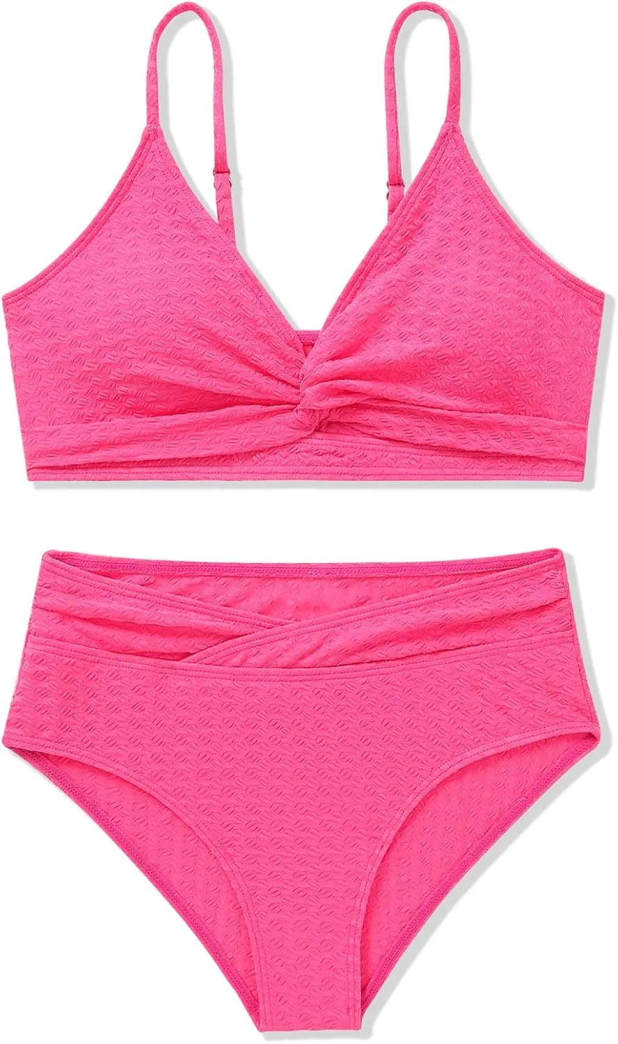 Girls Swimsuit Solid Bathing Suit 2 Piece Twist Cross Adjustable Straps Bikinis for Teen Girls with Chest Pad