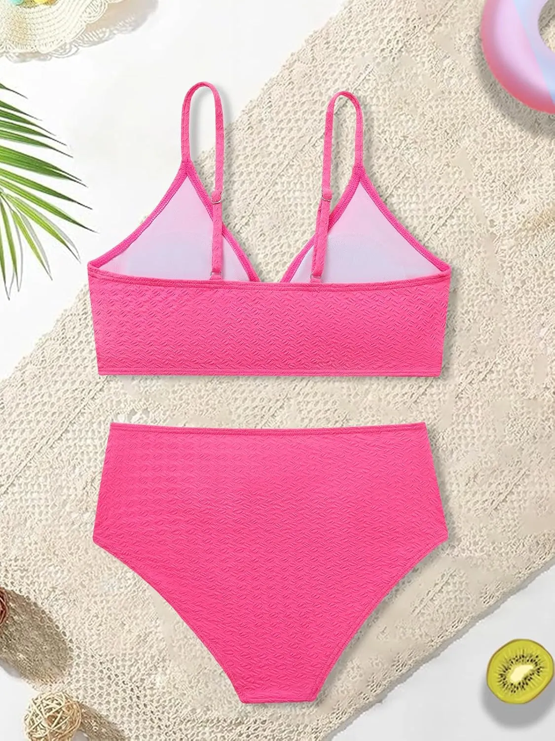 Girls Swimsuit Solid Bathing Suit 2 Piece Twist Cross Adjustable Straps Bikinis for Teen Girls with Chest Pad