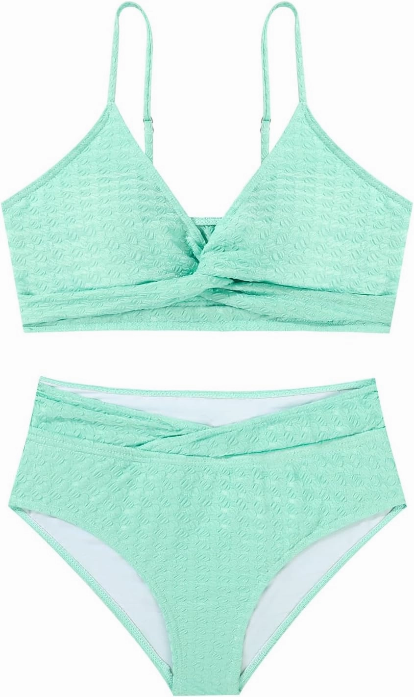 Girls Swimsuit Solid Bathing Suit 2 Piece Twist Cross Adjustable Straps Bikinis for Teen Girls with Chest Pad
