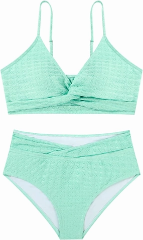 Girls Swimsuit Solid Bathing Suit 2 Piece Twist Cross Adjustable Straps Bikinis for Teen Girls with Chest Pad