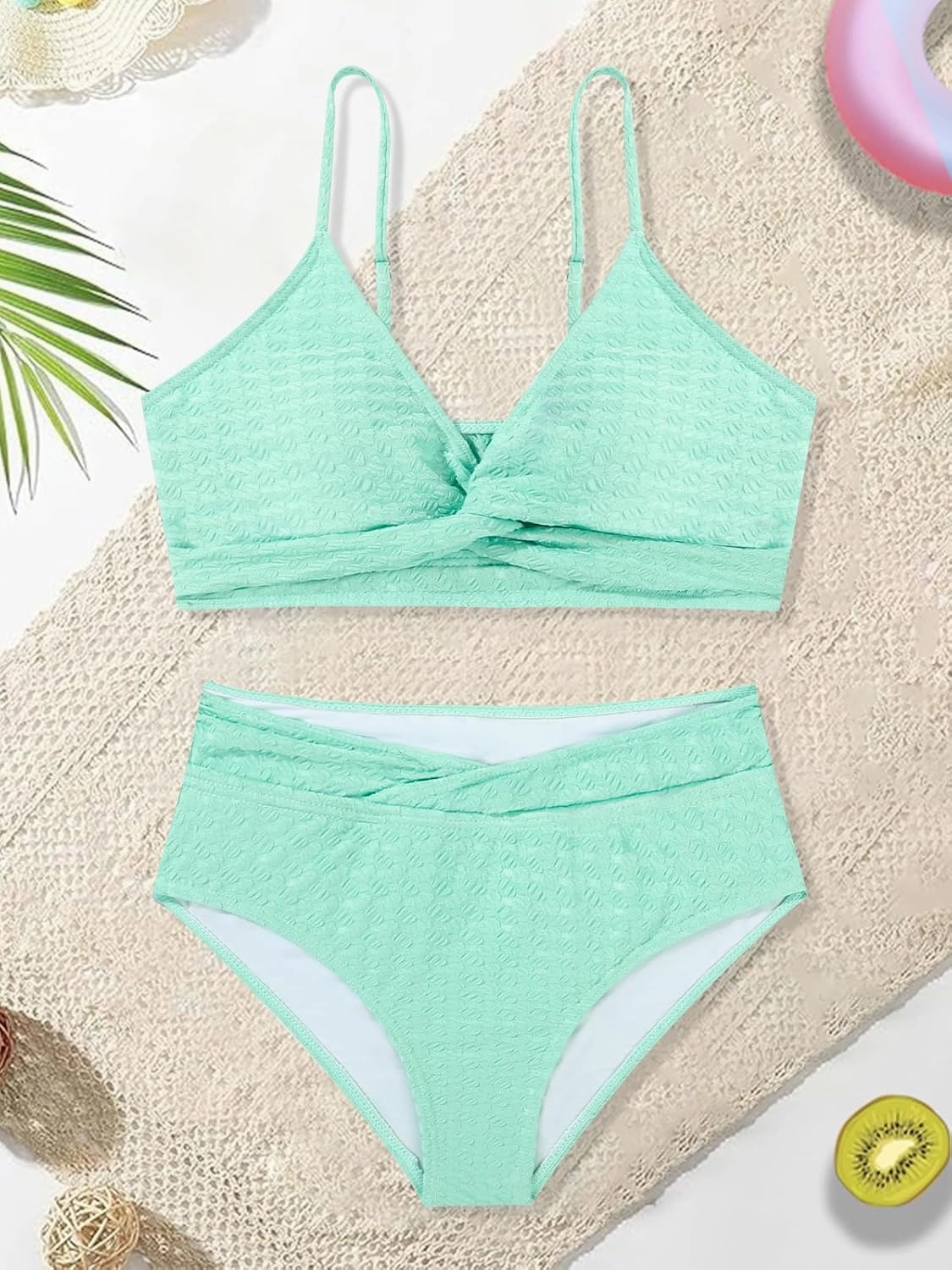 Girls Swimsuit Solid Bathing Suit 2 Piece Twist Cross Adjustable Straps Bikinis for Teen Girls with Chest Pad