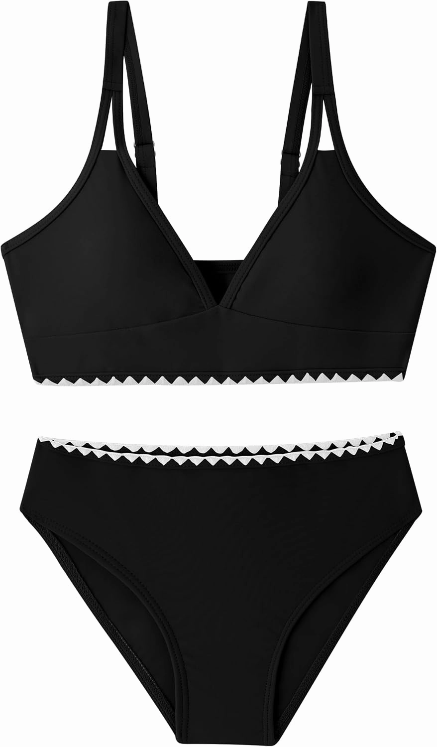 Girls Swimsuits V-Neck Double Strap Design Cute Girls Bikini Swim Two Piece Sets with Chest Pad