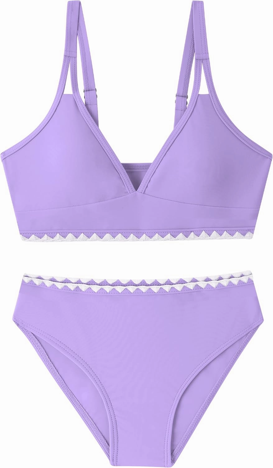 Girls Swimsuits V-Neck Double Strap Design Cute Girls Bikini Swim Two Piece Sets with Chest Pad