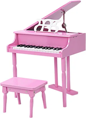 GLACER Classical Kids Piano, 30 Keys Wood Toy Grand Piano w/Bench Music Stand Full-Size Keys, Charming Tones & Sounds, Musical Instrument Educational Toy for Girls and Boys (3 Straight Leg-Pink)