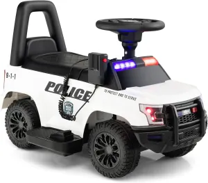 GLACER Kids Ride On Police Car, 6V Battery Powered Electric Toy Car w/Real Megaphone, Music, Siren Flashing Lights & Headlights, 4-Wheel Ride-on Vehicle for Girls& Boys 18-60 Months (White)
