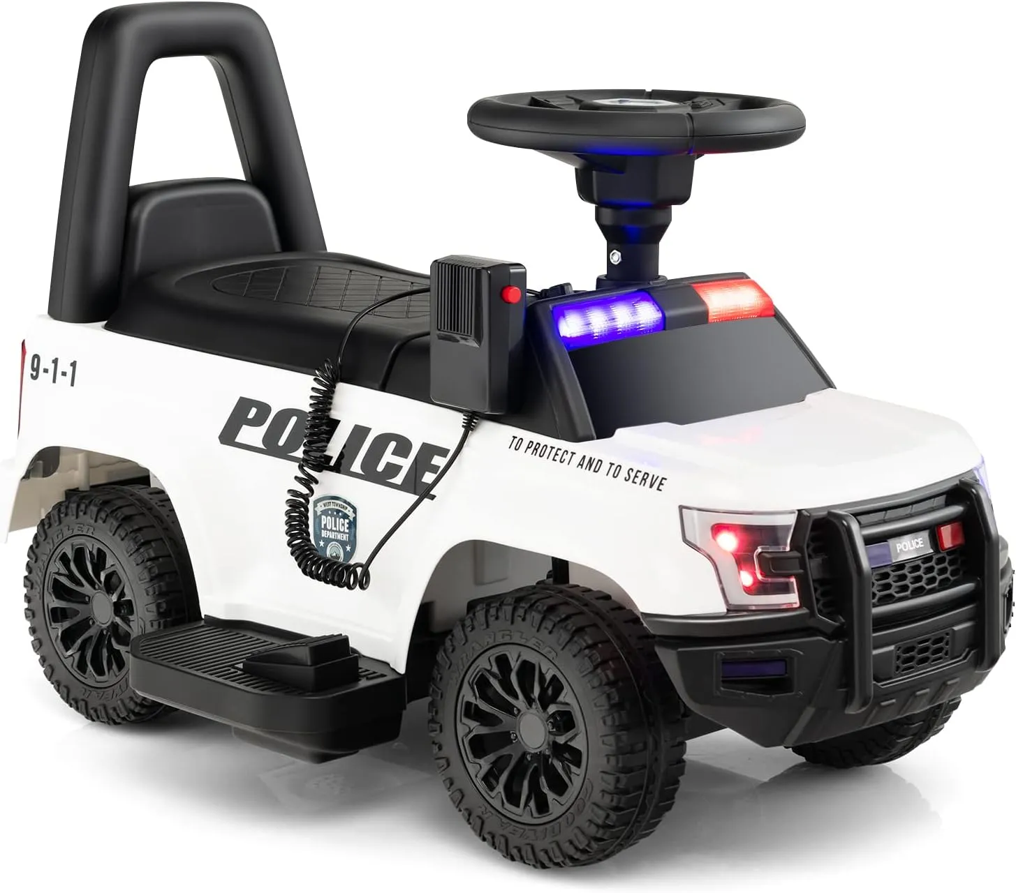 GLACER Kids Ride On Police Car, 6V Battery Powered Electric Toy Car w/Real Megaphone, Music, Siren Flashing Lights & Headlights, 4-Wheel Ride-on Vehicle for Girls& Boys 18-60 Months (White)