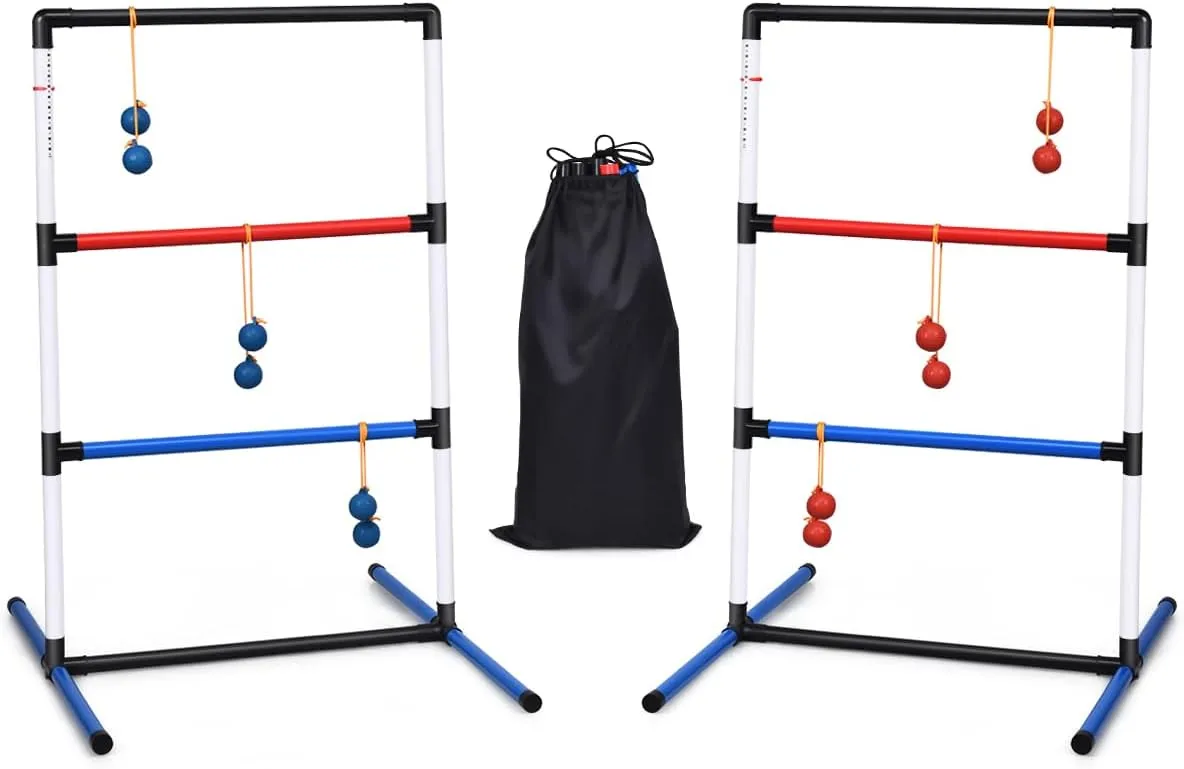 GLACER Ladder Ball, Portable Ladder Toss Game with 6 Bolo Balls & Carrying Case, Score Trackers, PVC Pipe, Indoor Outdoor Game for Adults, Kids, Family, Backyard Lawn Party Camping Beach, Red and Blue