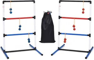 GLACER Ladder Ball, Portable Ladder Toss Game with 6 Bolo Balls & Carrying Case, Score Trackers, PVC Pipe, Indoor Outdoor Game for Adults, Kids, Family, Backyard Lawn Party Camping Beach, Red and Blue