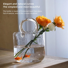 Glass Vases Fish Bowl, Handbag Shape Flower Vase Home Decor Centerpieces, Handmade Glass Bag Vase Collection, Cool & Cute Vase for Living Room,Kitchen,Office,Wedding Decor(Yellow)