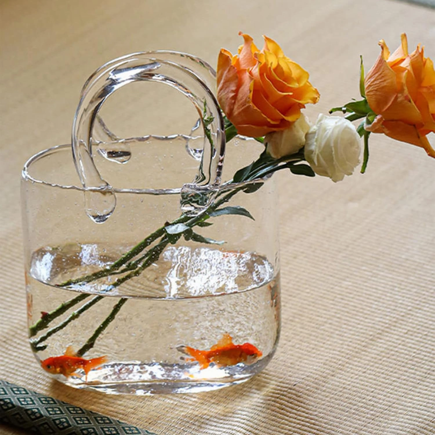 Glass Vases Fish Bowl, Handbag Shape Flower Vase Home Decor Centerpieces, Handmade Glass Bag Vase Collection, Cool & Cute Vase for Living Room,Kitchen,Office,Wedding Decor(Yellow)