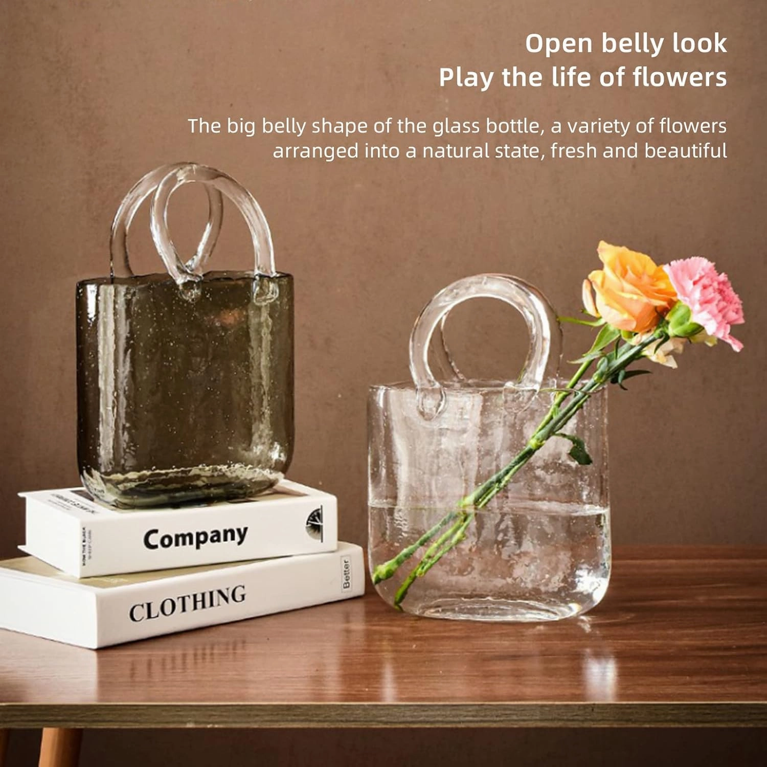 Glass Vases Fish Bowl, Handbag Shape Flower Vase Home Decor Centerpieces, Handmade Glass Bag Vase Collection, Cool & Cute Vase for Living Room,Kitchen,Office,Wedding Decor(Yellow)