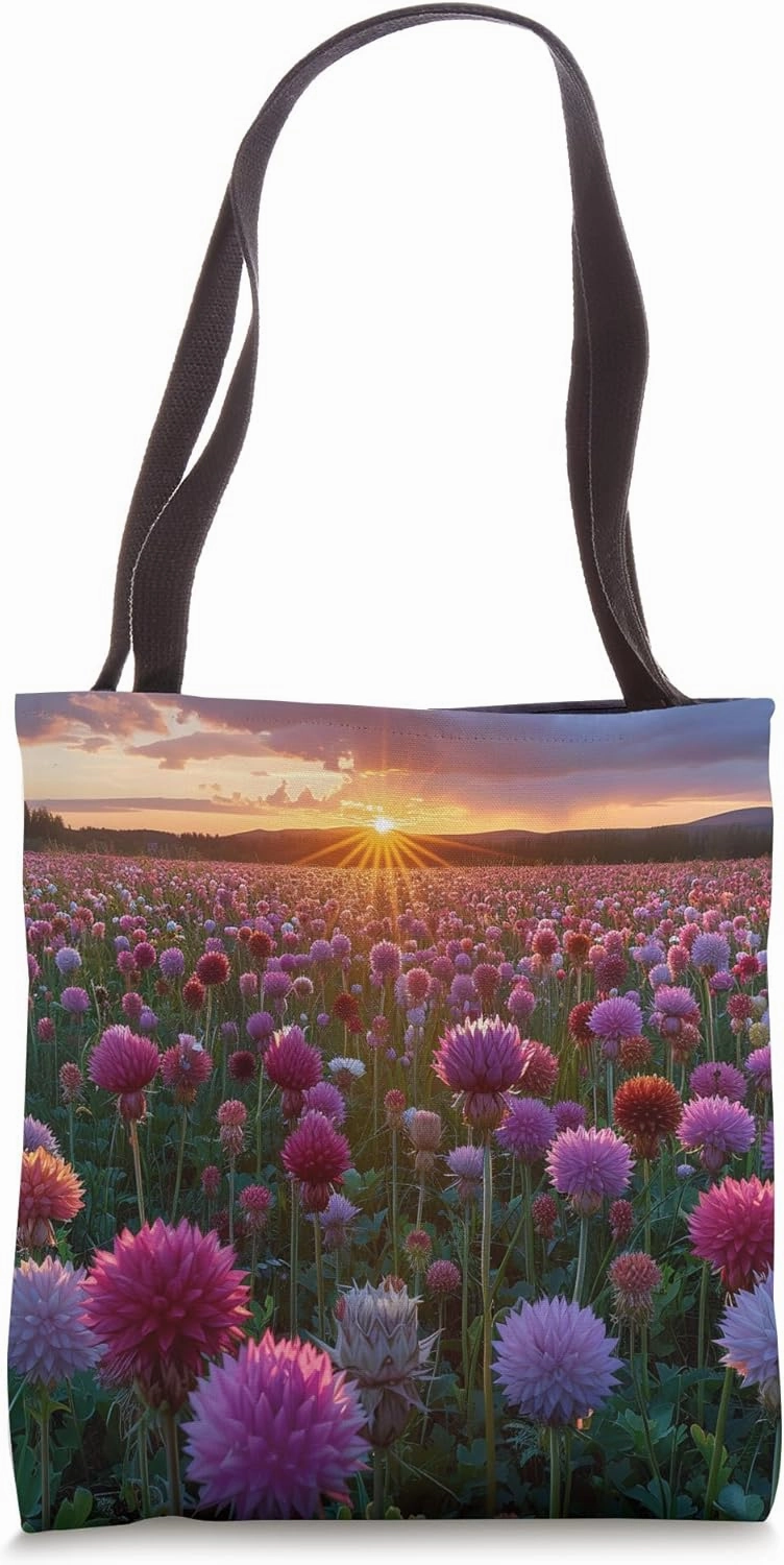 Globe Amaranth Flower Field Beautiful Sunset Graphic Tote Bag