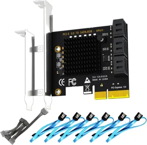 GLOTRENDS SA3026-C 6-Port PCIe X4 SATA Expansion Card with SATA and Power Cables, Compatible with Windows,Linux,Mac OS,NAS