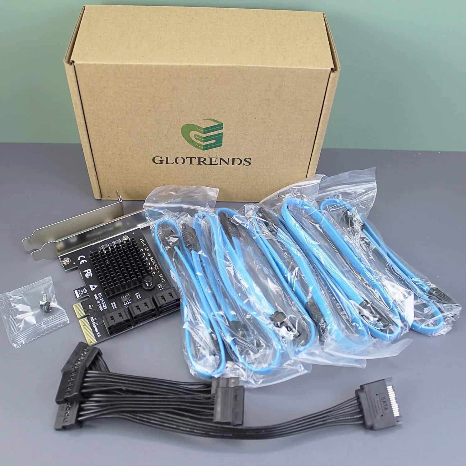 GLOTRENDS SA3026-C 6-Port PCIe X4 SATA Expansion Card with SATA and Power Cables, Compatible with Windows,Linux,Mac OS,NAS