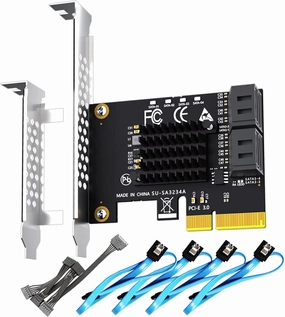 GLOTRENDS SA3234-C 4-Port PCIe X4 SATA Expansion Card with SATA and Power Cables, Compatible with Windows,Linux,Mac OS,NAS