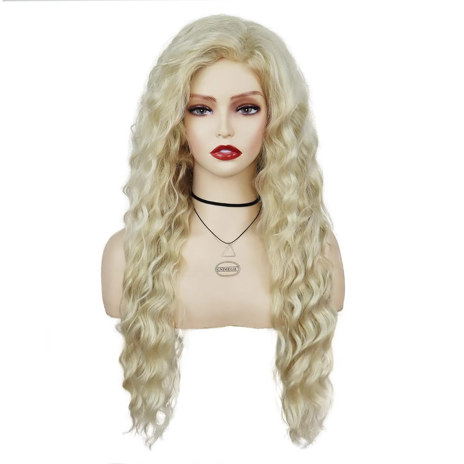 GNIMEGIL Women's Long Blonde Curly Wavy Fluffy Wig Soft Natural Looking Synthetic Hair Wig Thick Body Wave Hair for Daily Party Cosplay Halloween Costume (Lightest Blonde)