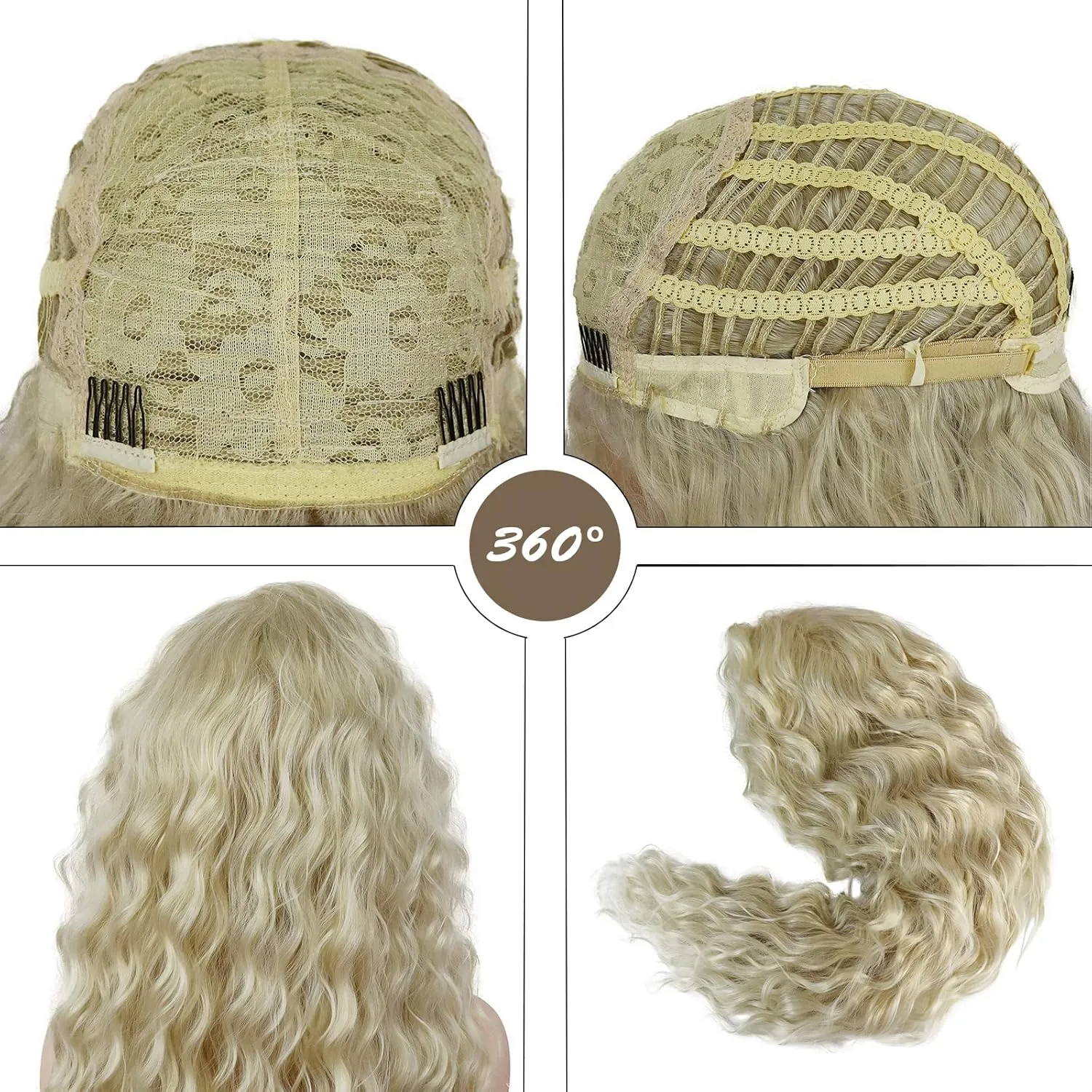 GNIMEGIL Women's Long Blonde Curly Wavy Fluffy Wig Soft Natural Looking Synthetic Hair Wig Thick Body Wave Hair for Daily Party Cosplay Halloween Costume (Lightest Blonde)