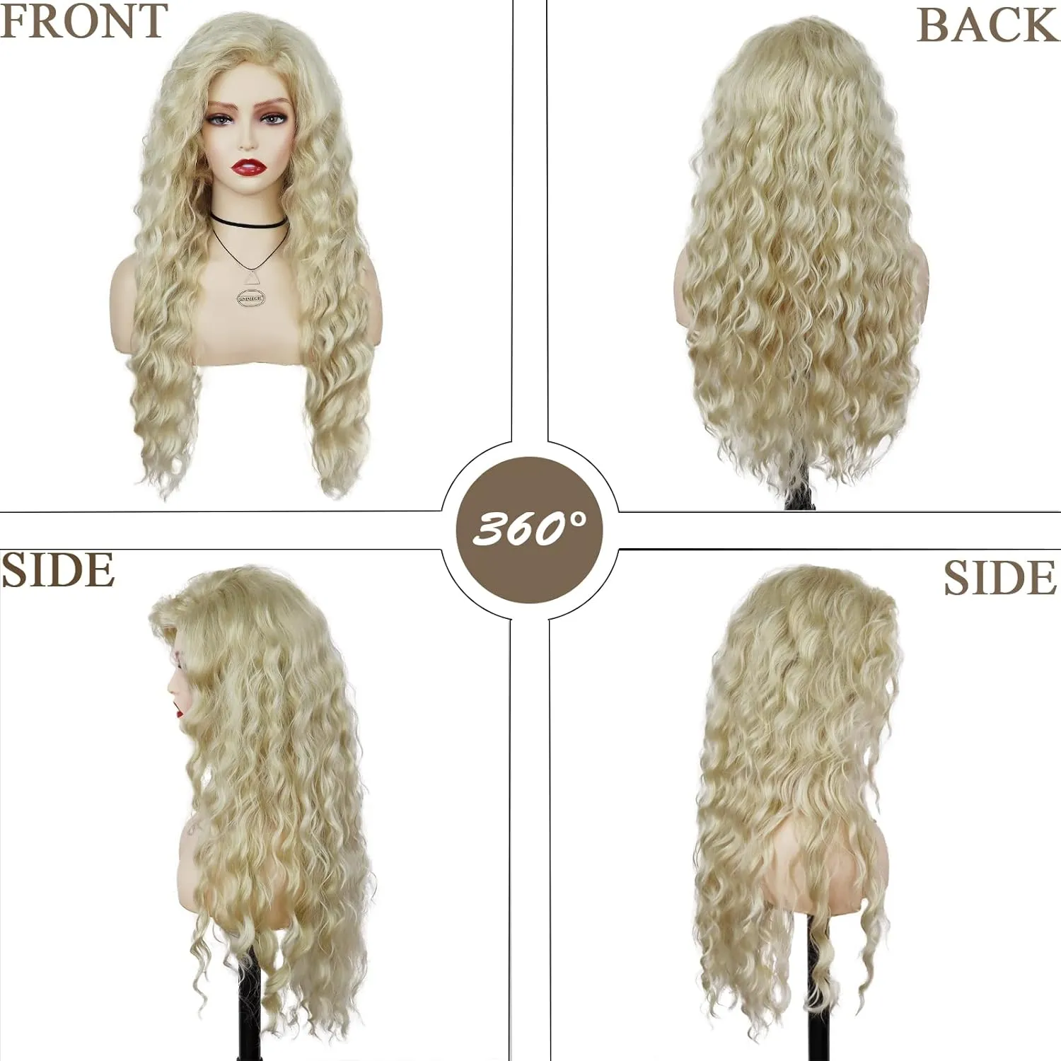 GNIMEGIL Women's Long Blonde Curly Wavy Fluffy Wig Soft Natural Looking Synthetic Hair Wig Thick Body Wave Hair for Daily Party Cosplay Halloween Costume (Lightest Blonde)