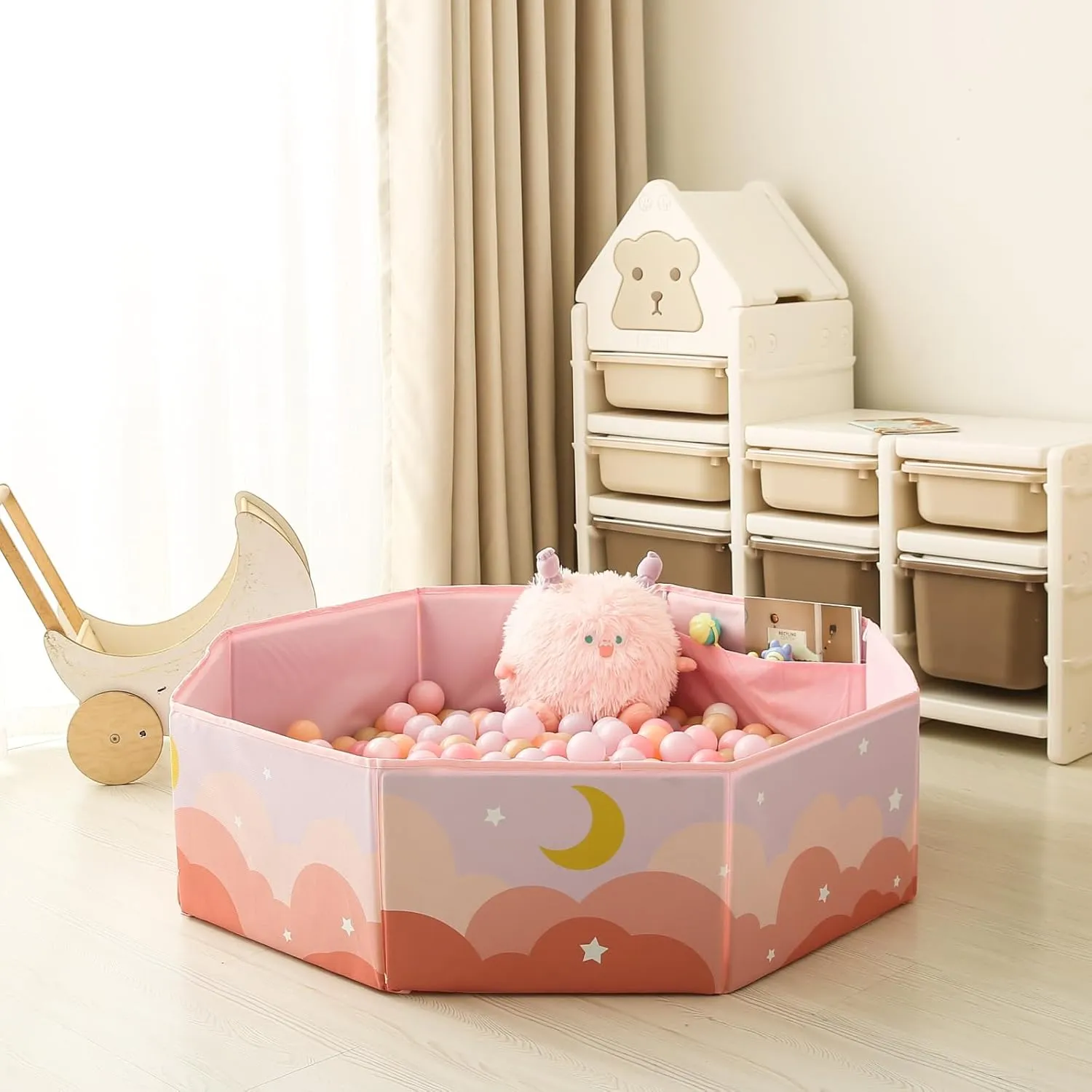 GOGOSO Foldable Ball Pit for Toddlers Large Soft Indoor Outdoor Pop Up Baby Kids Infant Ballpit Big Collapsible Puppy Dog Cat Pits with Basketball Hoop (Balls Not Included), Cloud