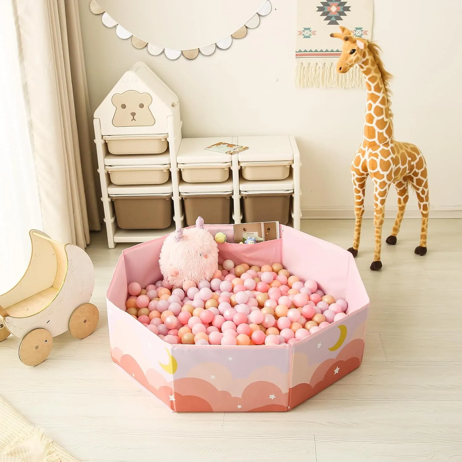GOGOSO Foldable Ball Pit for Toddlers Large Soft Indoor Outdoor Pop Up Baby Kids Infant Ballpit Big Collapsible Puppy Dog Cat Pits with Basketball Hoop (Balls Not Included), Cloud
