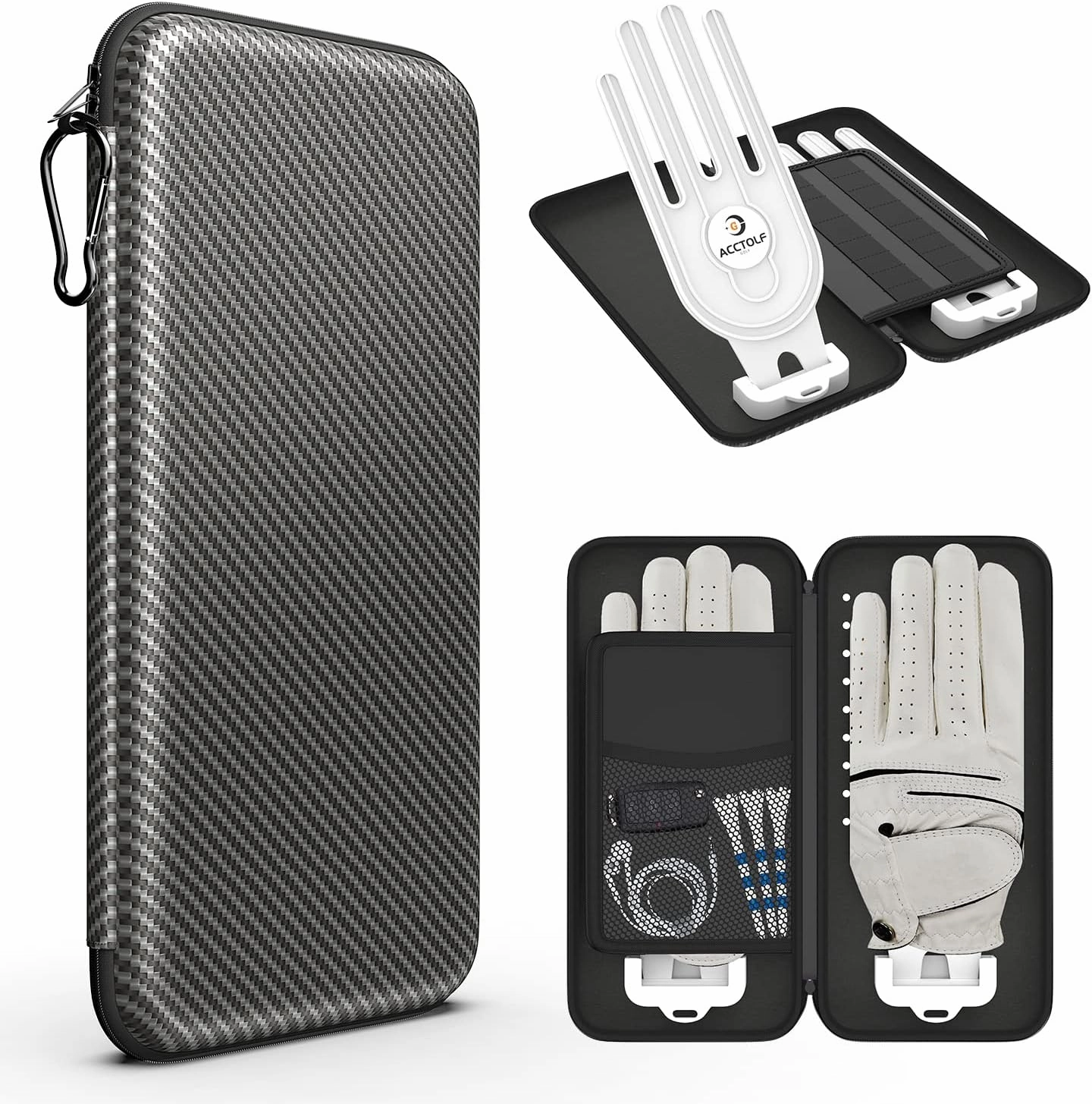 Golf Glove Case, Golf Glove Case with Two Gloves Holder for Golf Bag Accessories, Golf Storage Organizer for Tees, Divot Tool, Ball Markers for Men and Women Golfers