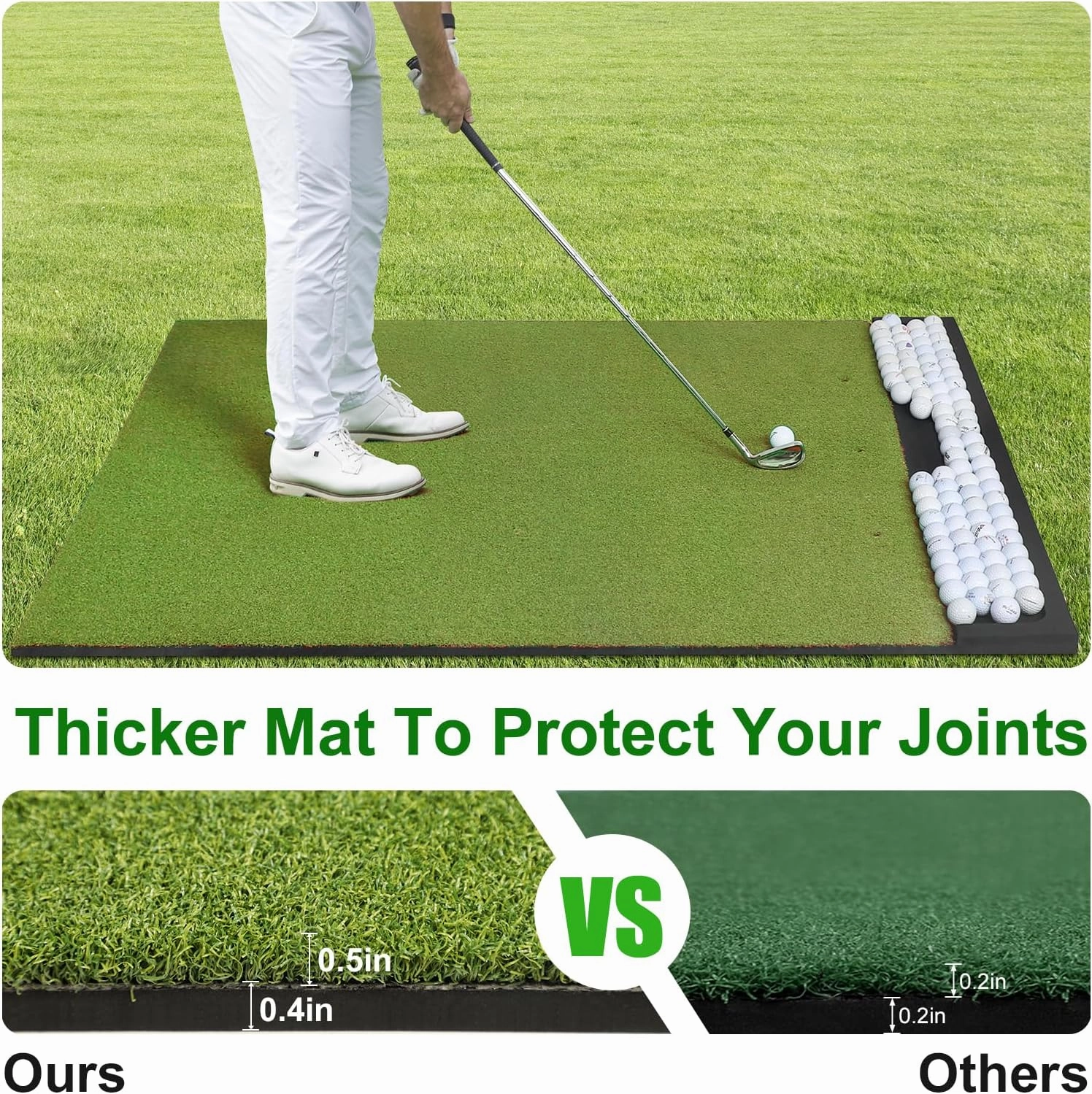 Golf Hitting Mat with Built-in Ball Tray – Indoor Outdoor Golf Practice Mat for Backyard Garage, Durable Turf Golf Mat with EVA Base, 3 Rubber Tees, Golf Accessories for Training