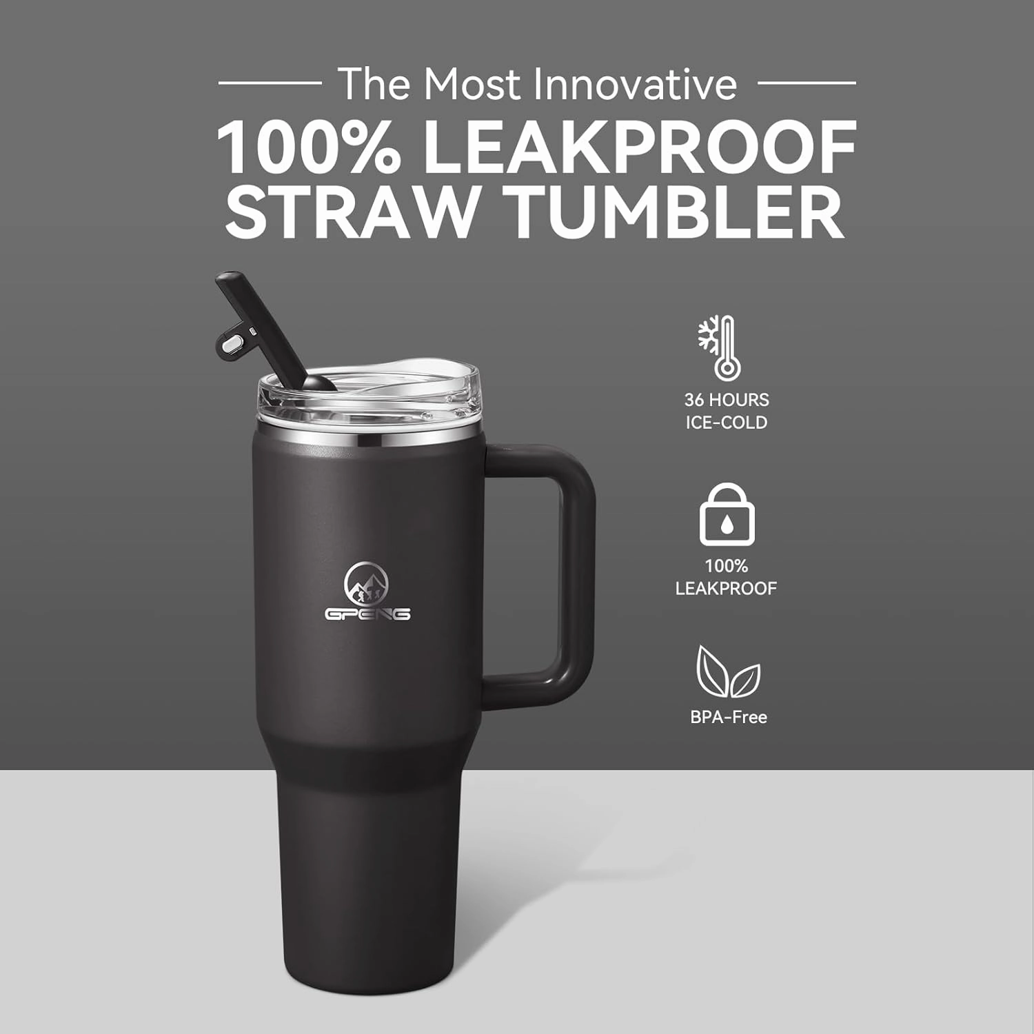 Gpeng 30/40/50 oz Tumbler with Handle, Water Bottles with Straw Lid, Insulated Stainless Steel Travel Mug Cup Holder Friendly, Keep Drinks Cold or Hot for Hours