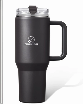 Gpeng 30/40/50 oz Tumbler with Handle, Water Bottles with Straw Lid, Insulated Stainless Steel Travel Mug Cup Holder Friendly, Keep Drinks Cold or Hot for Hours